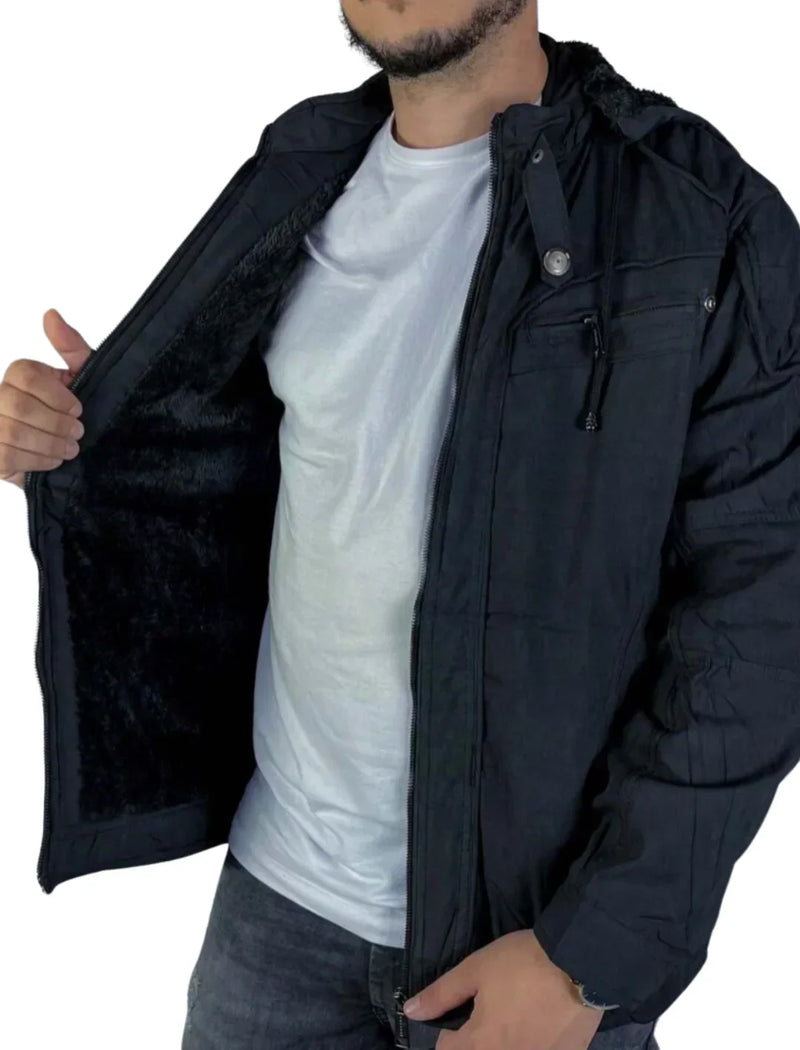 Jaqueta Masculina Capuz Removível Forro de Pelúcia Inverno